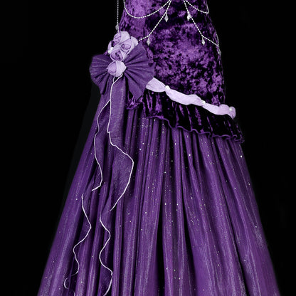 Bling A-Line Spaghetti Strap Evening Dresses Handmade Flowers Beading Sequins Velvet Tulle Prom Dress AP3228