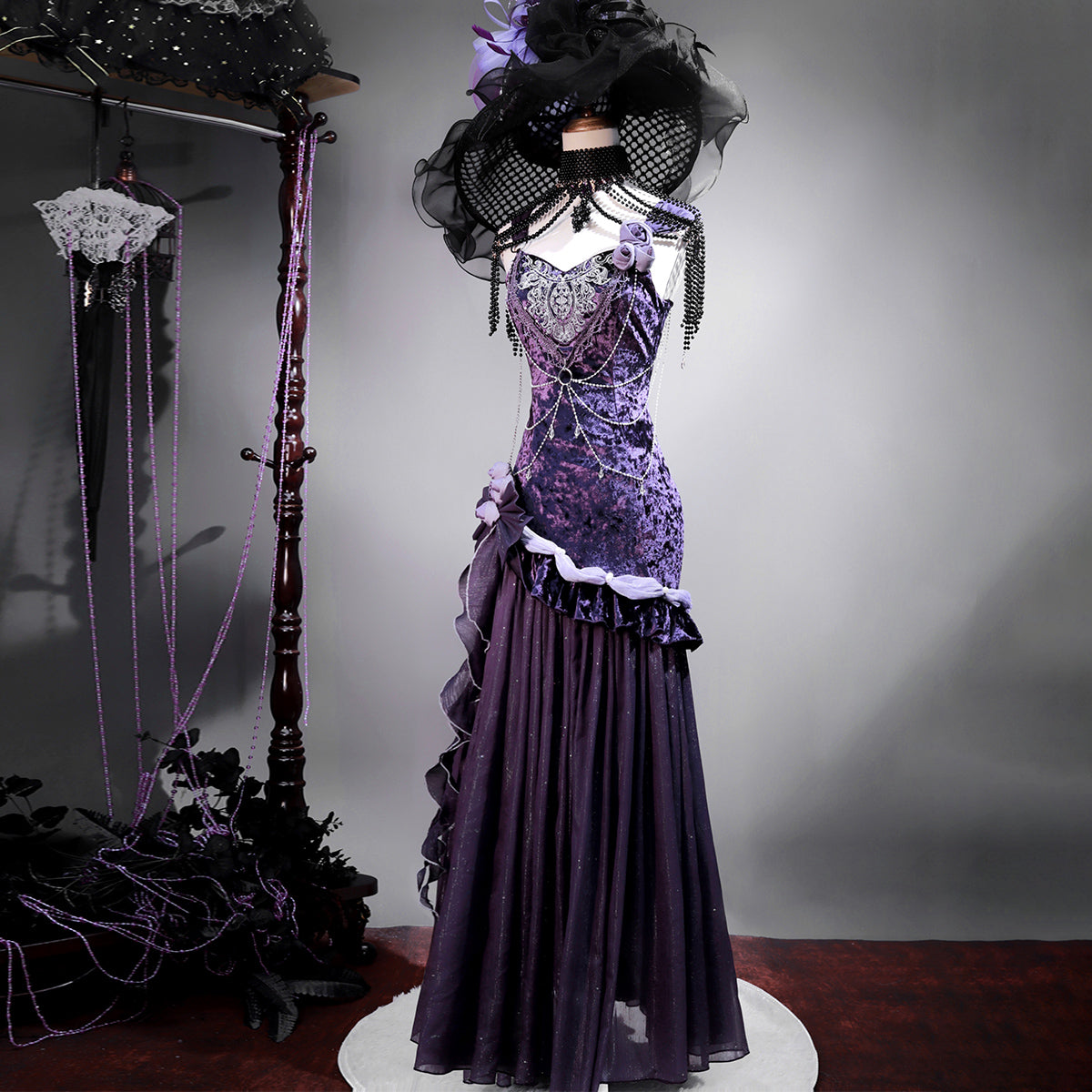 Bling A-Line Spaghetti Strap Evening Dresses Handmade Flowers Beading Sequins Velvet Tulle Prom Dress AP3228