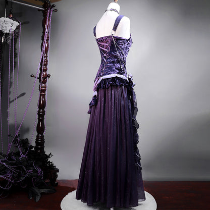 Bling A-Line Spaghetti Strap Evening Dresses Handmade Flowers Beading Sequins Velvet Tulle Prom Dress AP3228