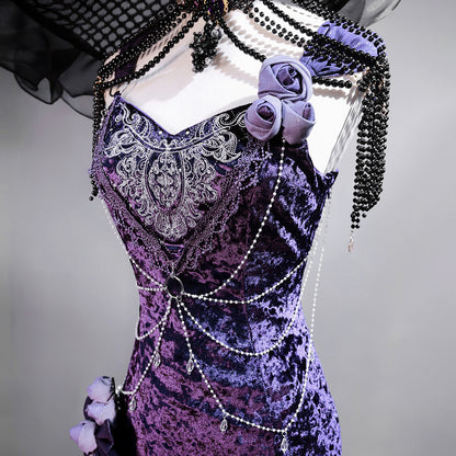 Bling A-Line Spaghetti Strap Evening Dresses Handmade Flowers Beading Sequins Velvet Tulle Prom Dress AP3228