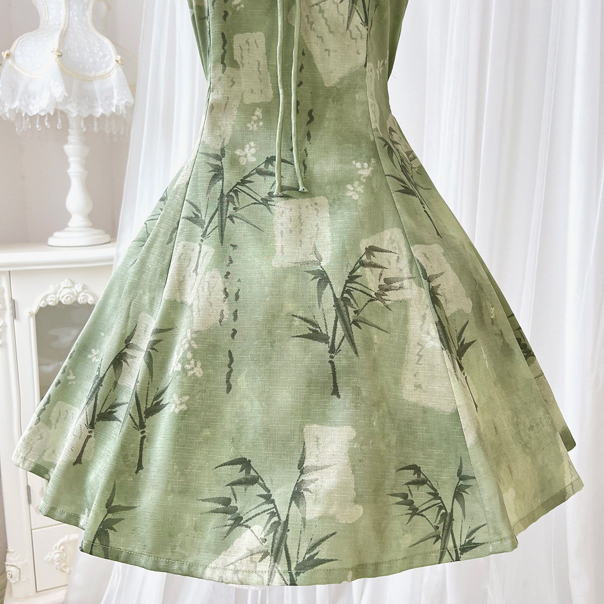 Trendy Spaghetti Straps A-Line Birthday Dress Bows Bamboo Print Homecoming Dress AP3232