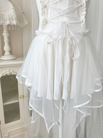 Princess Square Neck A-Line Birthday Gowns Pearls Bows White Tulle Homecoming Dress AP3236