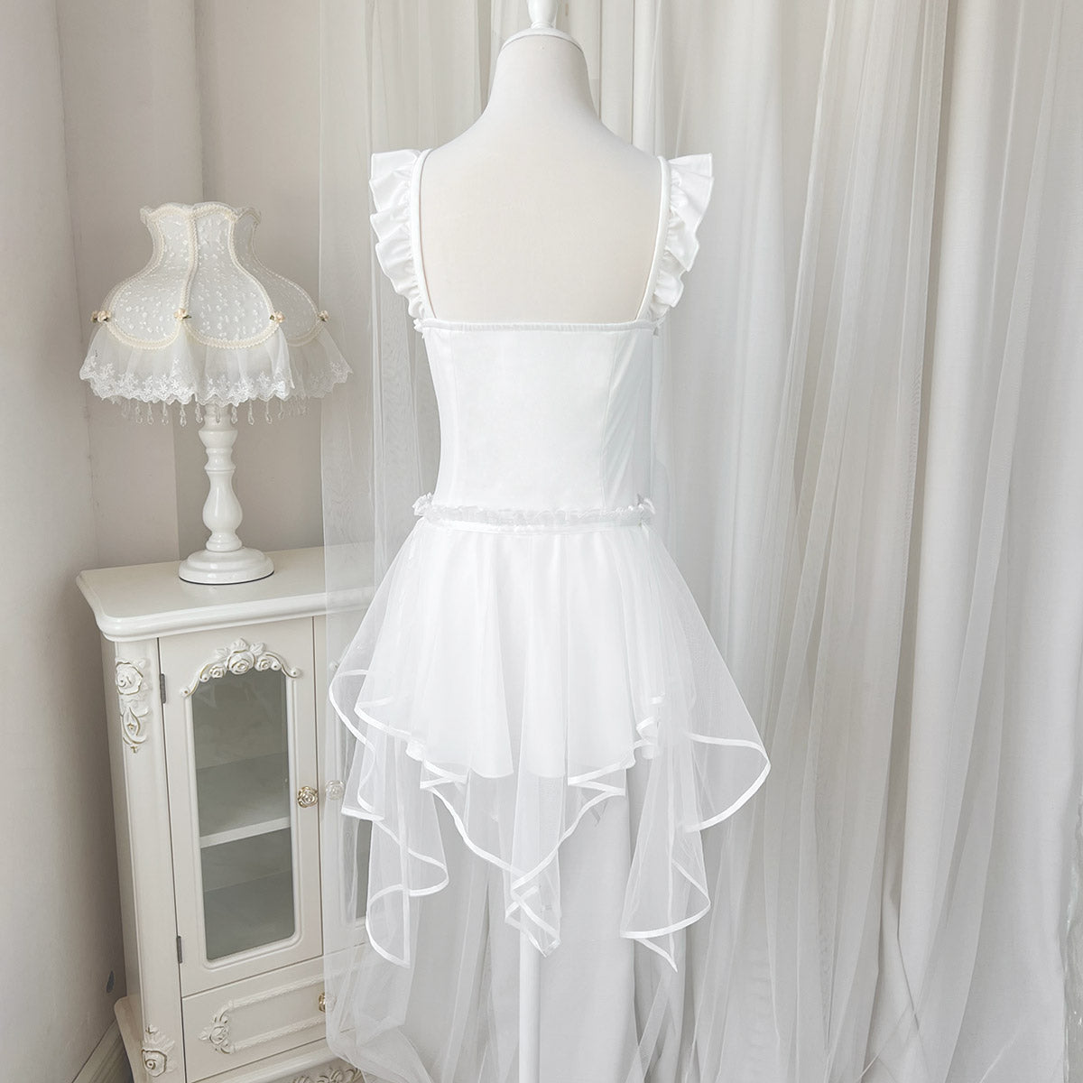 Princess Square Neck A-Line Birthday Gowns Pearls Bows White Tulle Homecoming Dress AP3236