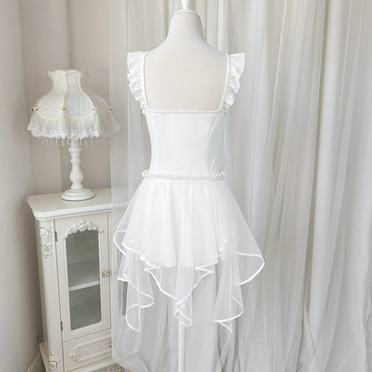 Princess Square Neck A-Line Birthday Gowns Pearls Bows White Tulle Homecoming Dress AP3236