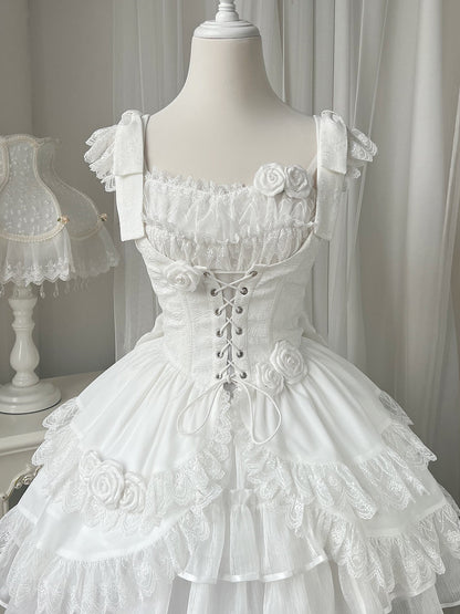 Fancy Spaghetti Straps A-Line Birthday Dress Lace Handmade Flowers White Tiered Homecoming Dress AP3238