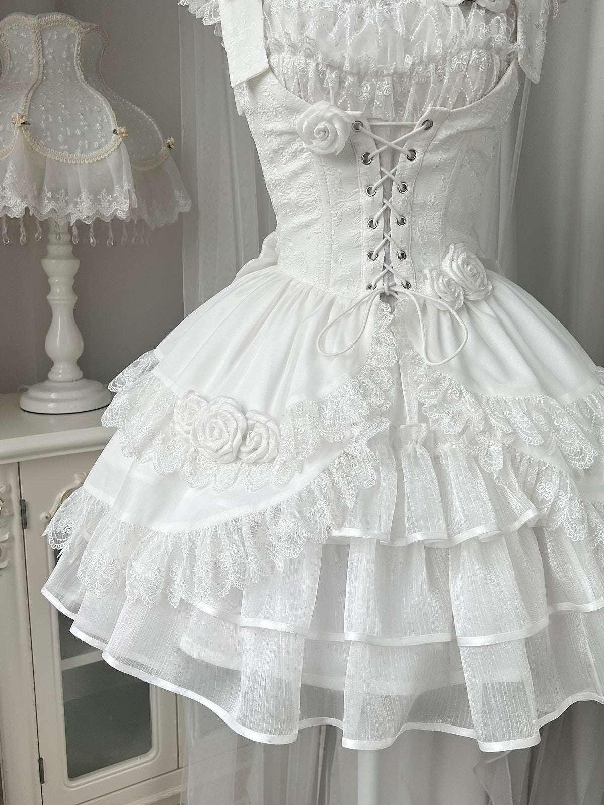 Fancy Spaghetti Straps A-Line Birthday Dress Lace Handmade Flowers White Tiered Homecoming Dress AP3238