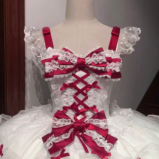 Maximalism Spaghetti Straps A-Line Birthday Gowns Bows Lace Homecoming Dress AP3244