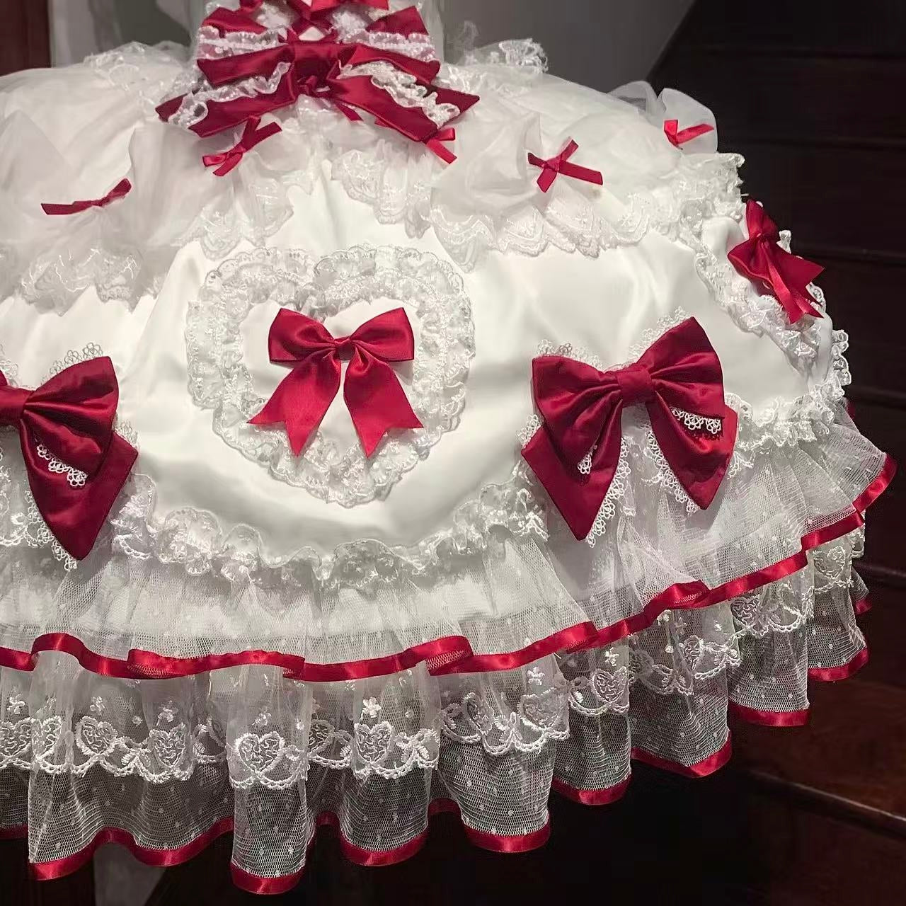 Maximalism Spaghetti Straps A-Line Birthday Gowns Bows Lace Homecoming Dress AP3244