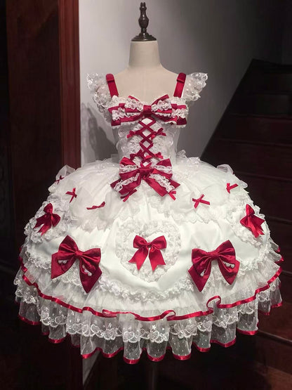 Maximalism Spaghetti Straps A-Line Birthday Gowns Bows Lace Homecoming Dress AP3244