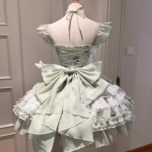 Chic A-Line Spaghetti Straps Birthday Dress Bows Lace Butterflies Homecoming Dress AP3249