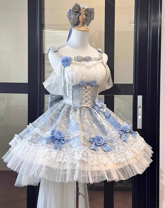 Luxurious A-Line Spaghetti Straps Birthday Dress Handmade Flowers Bow Jacquard Tulle Homecoming Dress AP3250