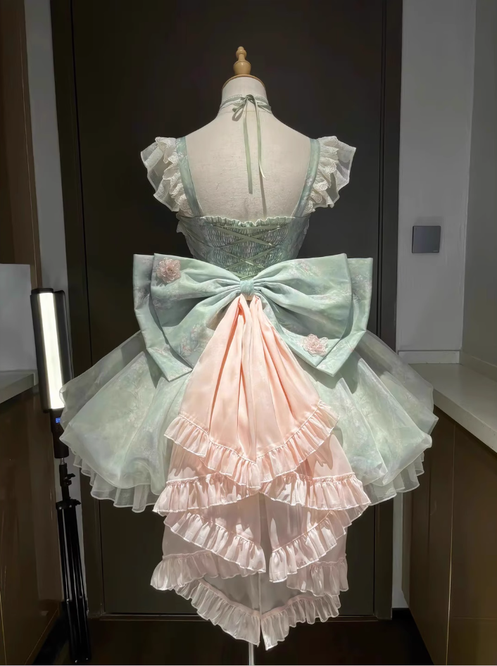 Luxury A-Line Spaghetti Straps Birthday Dress  Bow Pearls Appliques Homecoming Dress AP3251