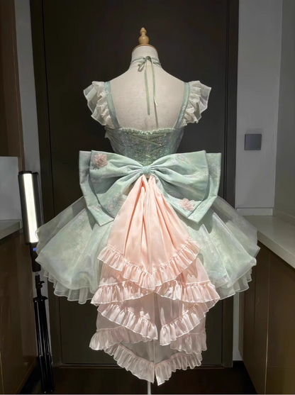 Luxury A-Line Spaghetti Straps Birthday Dress  Bow Pearls Appliques Homecoming Dress AP3251