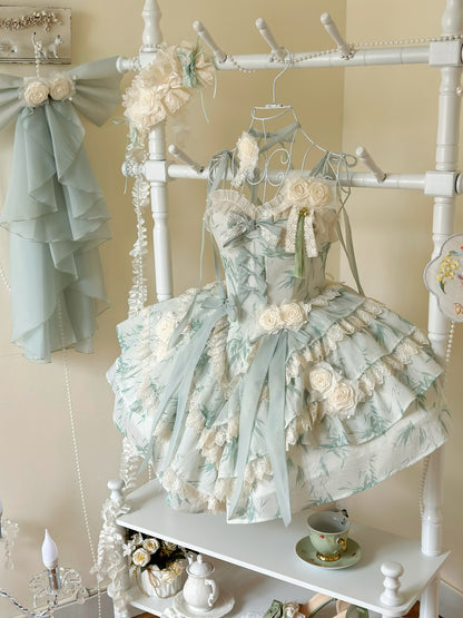 Cute A-Line Spaghetti Straps Birthday Dress Handmade Flowers Lace Bows Tiered Homecoming Dress AP3256