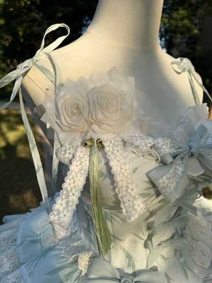 Cute A-Line Spaghetti Straps Birthday Dress Handmade Flowers Lace Bows Tiered Homecoming Dress AP3256