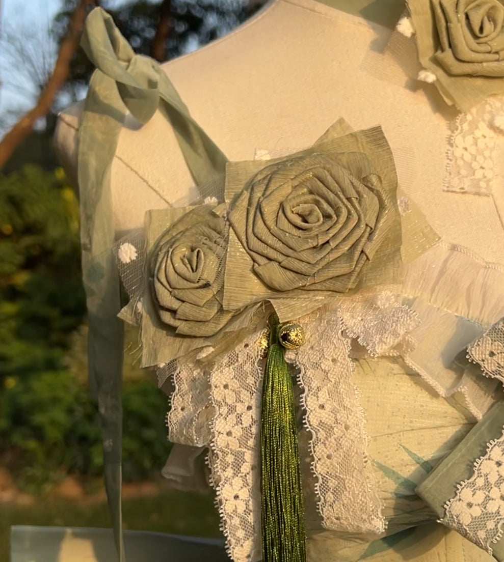 Cute A-Line Spaghetti Straps Birthday Dress Handmade Flowers Lace Bows Tiered Homecoming Dress AP3256