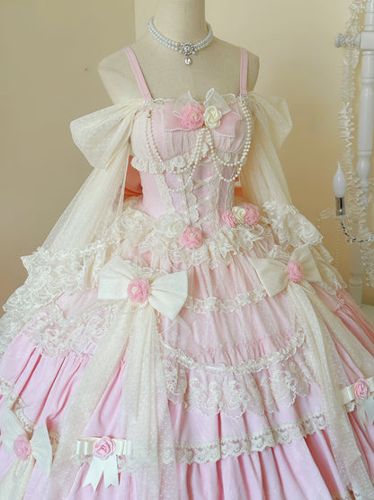 Vintage A-Line Spaghetti Strap Tulle Prom Dress Long Sleeve Bows Handmade Flowers Beading Lace Evening Dresses AP3258