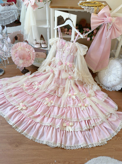 Vintage A-Line Spaghetti Strap Tulle Prom Dress Long Sleeve Bows Handmade Flowers Beading Lace Evening Dresses AP3258