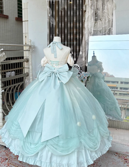 Alluring Halter Neck A-Line Evening Gowns Bows Handmade Flowers Prom Dress AP3262