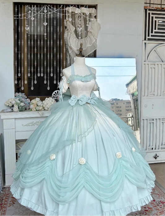 Alluring Halter Neck A-Line Evening Gowns Bows Handmade Flowers Prom Dress AP3262