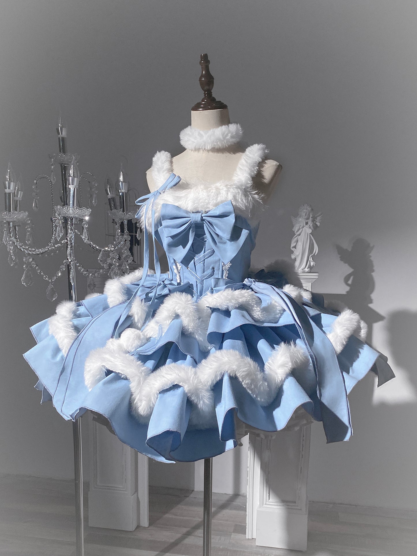 Gorgeous A-Line Spaghetti Straps Birthday Dress Bows Fur Appliques Homecoming Dress AP3263