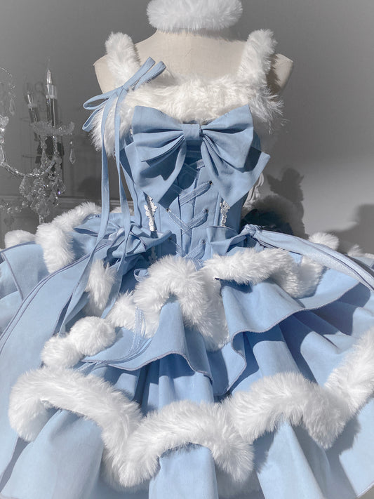 Gorgeous A-Line Spaghetti Straps Birthday Dress Bows Fur Appliques Homecoming Dress AP3263