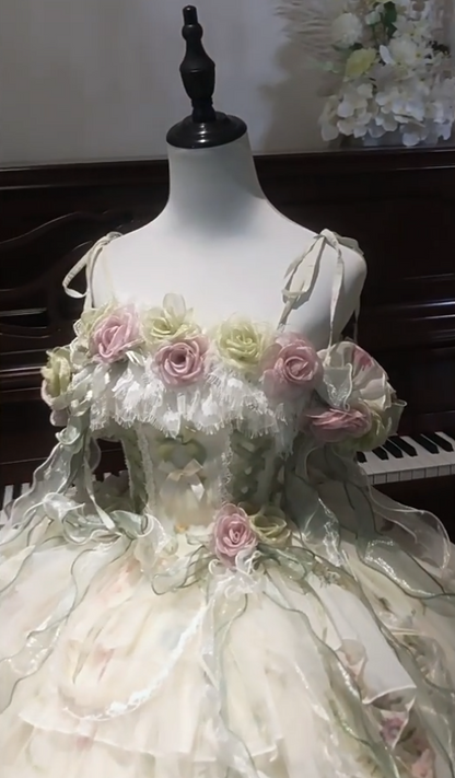 Glam A-Line Spaghetti Straps Tulle Birthday Dress Handmade Flowers Bows Homecoming Dress AP3264