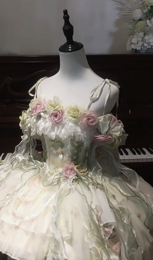 Glam A-Line Spaghetti Straps Tulle Birthday Dress Handmade Flowers Bows Homecoming Dress AP3264