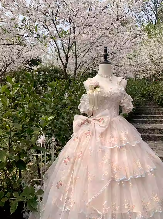 Dramatic Off-Shoulder A-Line Evening Gowns Embroidery Lace Bow Handmade Flowers Prom Dress AP3266