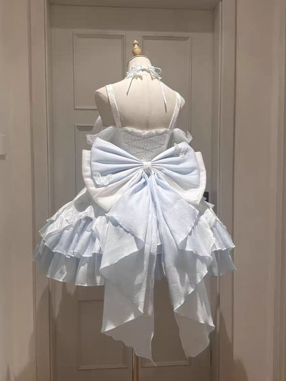 Sweet Off Shoulder A-Line Tiered Birthday Gowns Beading Bow Homecoming Dress AP3267