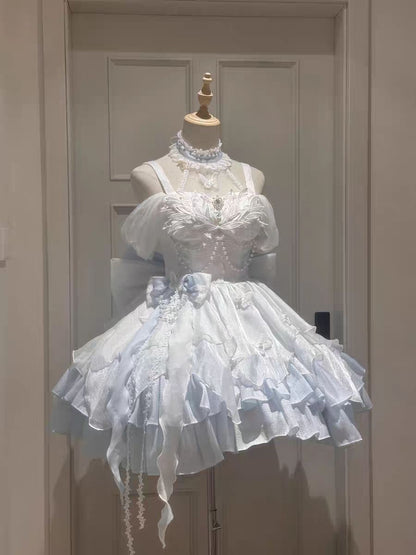 Sweet Off Shoulder A-Line Tiered Birthday Gowns Beading Bow Homecoming Dress AP3267