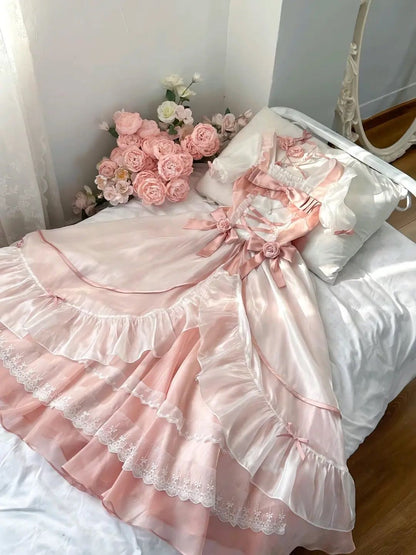 Stunning A-Line Square Neck Evening Dress Bow Lace Handmade Flowers Prom Dress AP3268