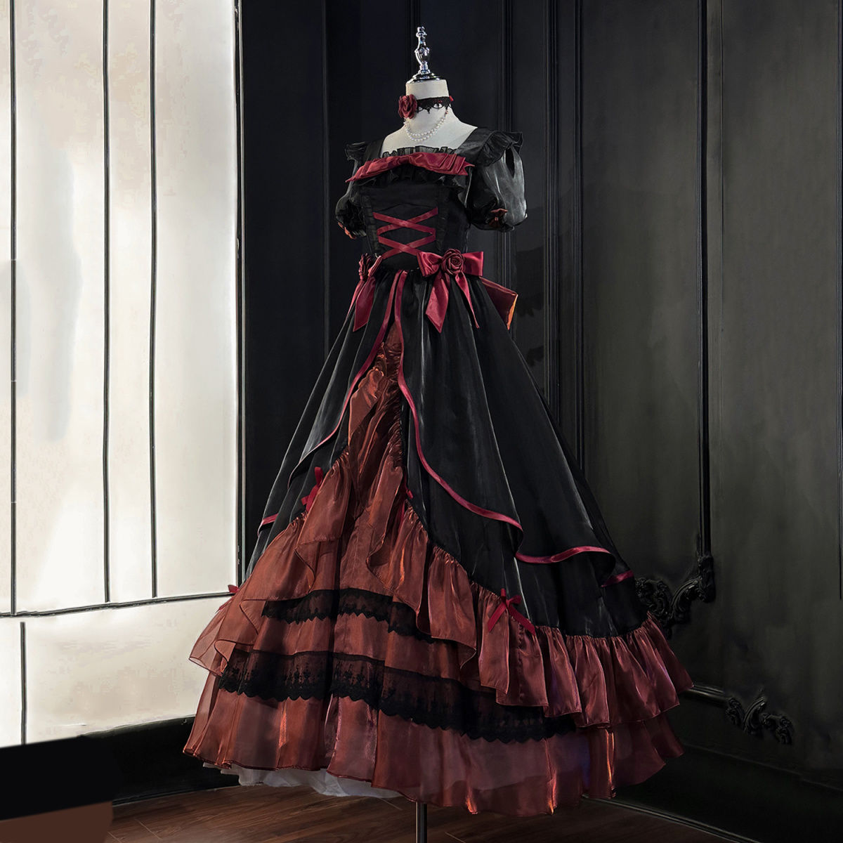 Novelty A-Line Square Neck Ruffles Evening Dress Handmade Flowers Bow Prom Dress AP3269