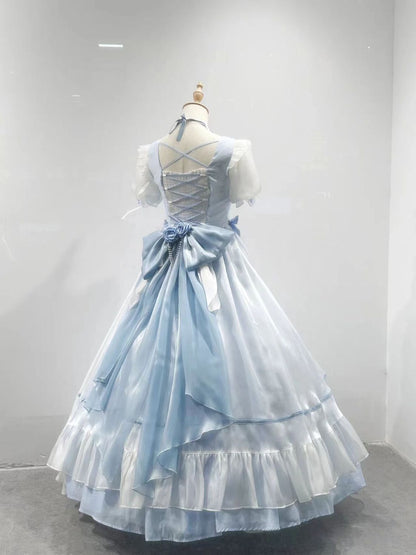 Unique A-Line Square Neck Evening Dress Bow Handmade Flowers Lace Beading Prom Dress AP3270