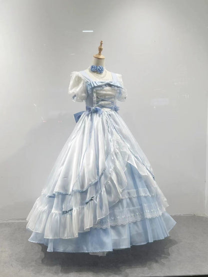 Unique A-Line Square Neck Evening Dress Bow Handmade Flowers Lace Beading Prom Dress AP3270