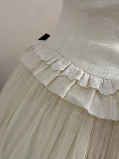 Fashionable A-Line Spaghetti Strap Tulle Evening Dresses Bows Beads Handmade Flowers Prom Dress AP3271