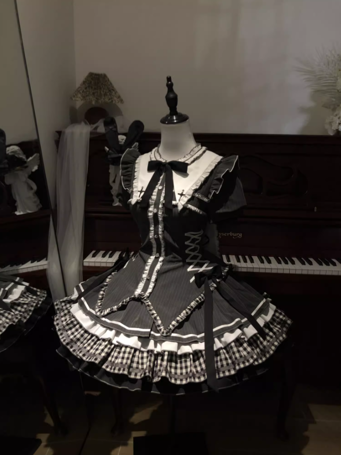 Gothic Style A-Line Jewel Neck Birthday Dress Bow Plaid Homecoming Dress AP3272