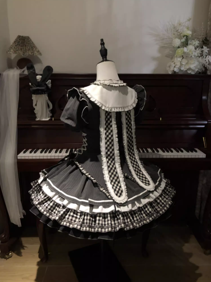 Gothic Style A-Line Jewel Neck Birthday Dress Bow Plaid Homecoming Dress AP3272