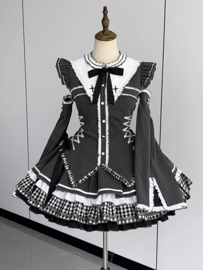 Gothic Style A-Line Jewel Neck Birthday Dress Bow Plaid Homecoming Dress AP3272
