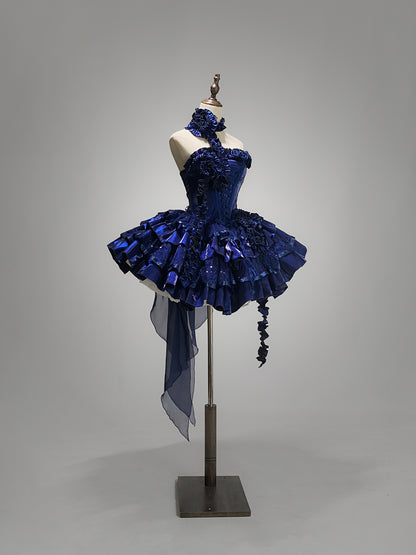 French Style A-Line Halter Neck Tiered Birthday Dresses Sequins Handmade Flowers Bow Homecoming Dress AP3273