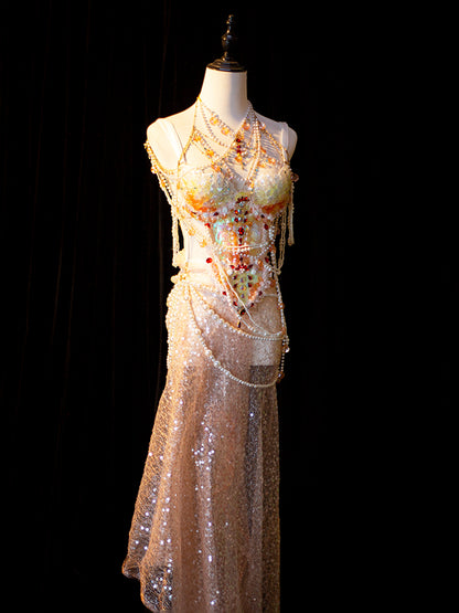 Sexy Spaghetti Strap Sheath Evening Dress Sequins Beading Crystals Prom Dress AP3278