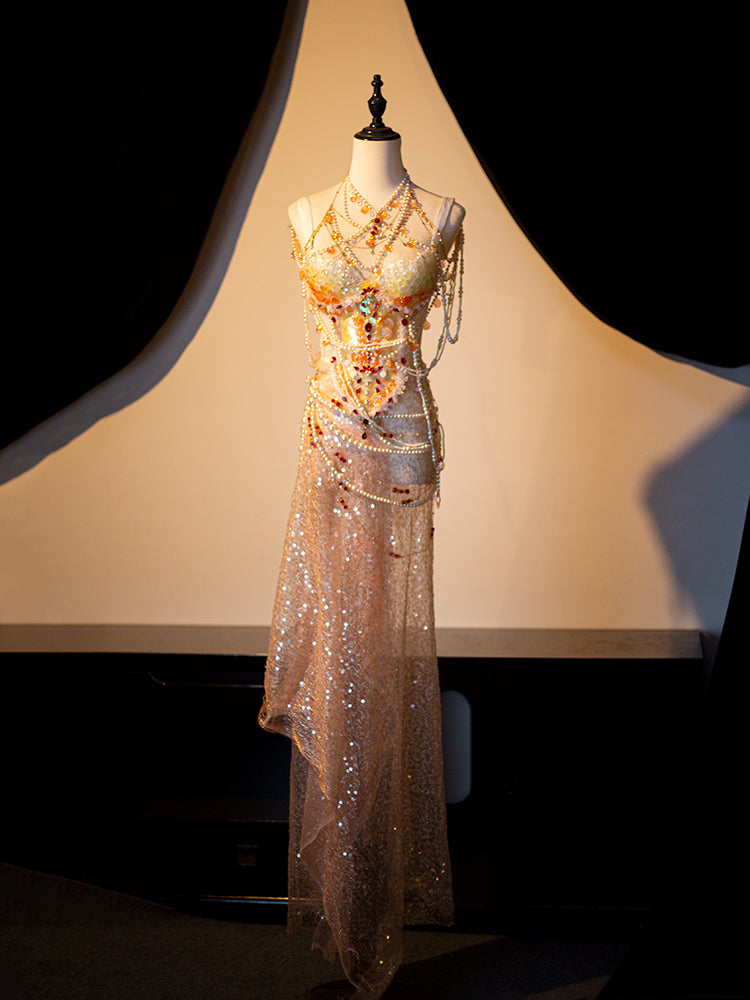 Sexy Spaghetti Strap Sheath Evening Dress Sequins Beading Crystals Prom Dress AP3278