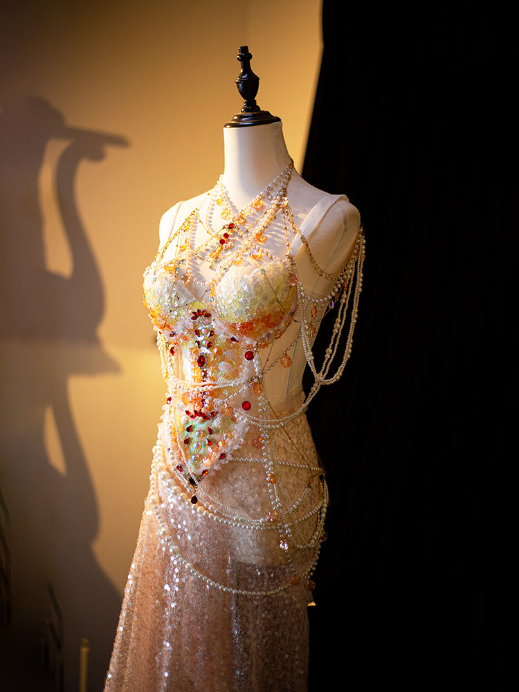 Sexy Spaghetti Strap Sheath Evening Dress Sequins Beading Crystals Prom Dress AP3278