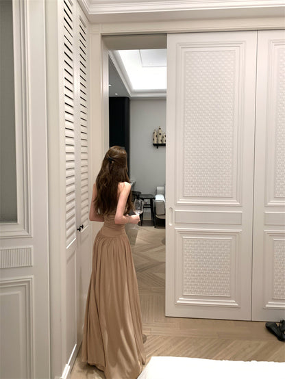 Alluring Spaghetti Strap A-Line Maxi Dress Cinched-Waist Flowy Cutout Long Dress AP3281