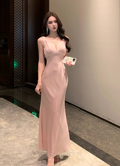 Novelty Mermaid Deep V Neck Maxi Skirt Charming Backless Evening Dress Soft Long Dress AP3284