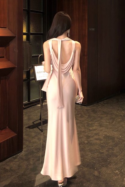 Novelty Mermaid Deep V Neck Maxi Skirt Charming Backless Evening Dress Soft Long Dress AP3284