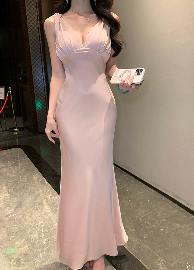 Novelty Mermaid Deep V Neck Maxi Skirt Charming Backless Evening Dress Soft Long Dress AP3284