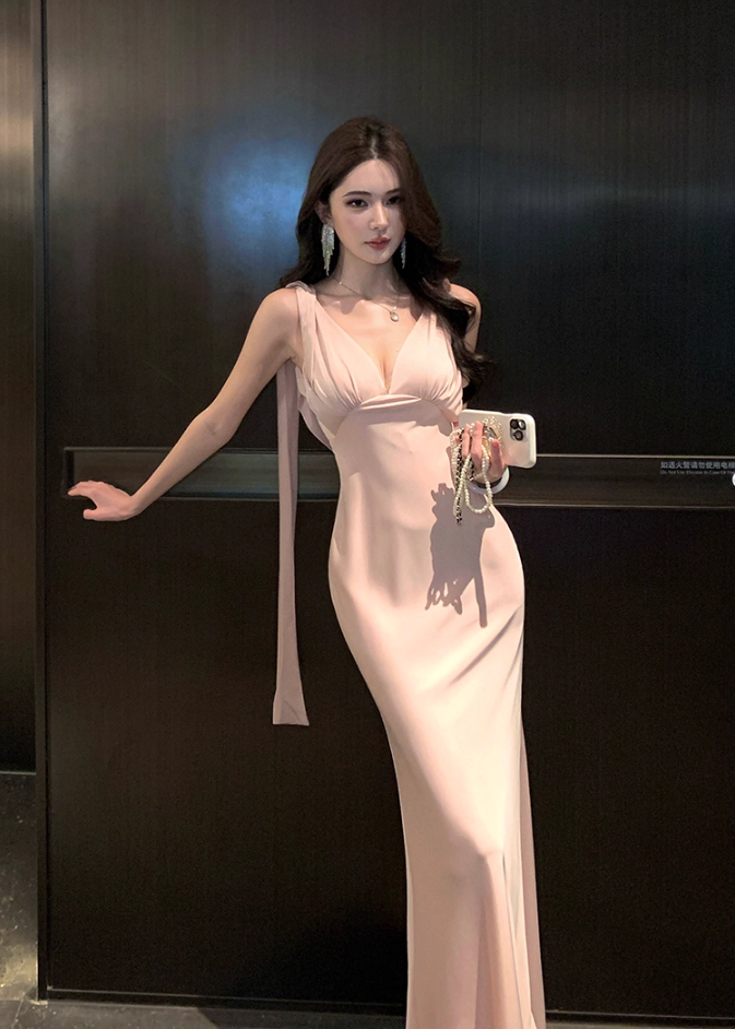 Novelty Mermaid Deep V Neck Maxi Skirt Charming Backless Evening Dress Soft Long Dress AP3284