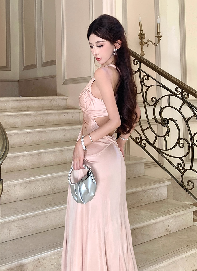 Hot Girls V-Neck A-Line Evening Maxi Skirt Graceful Flowy Twist Cutout Back Long Dress AP3288