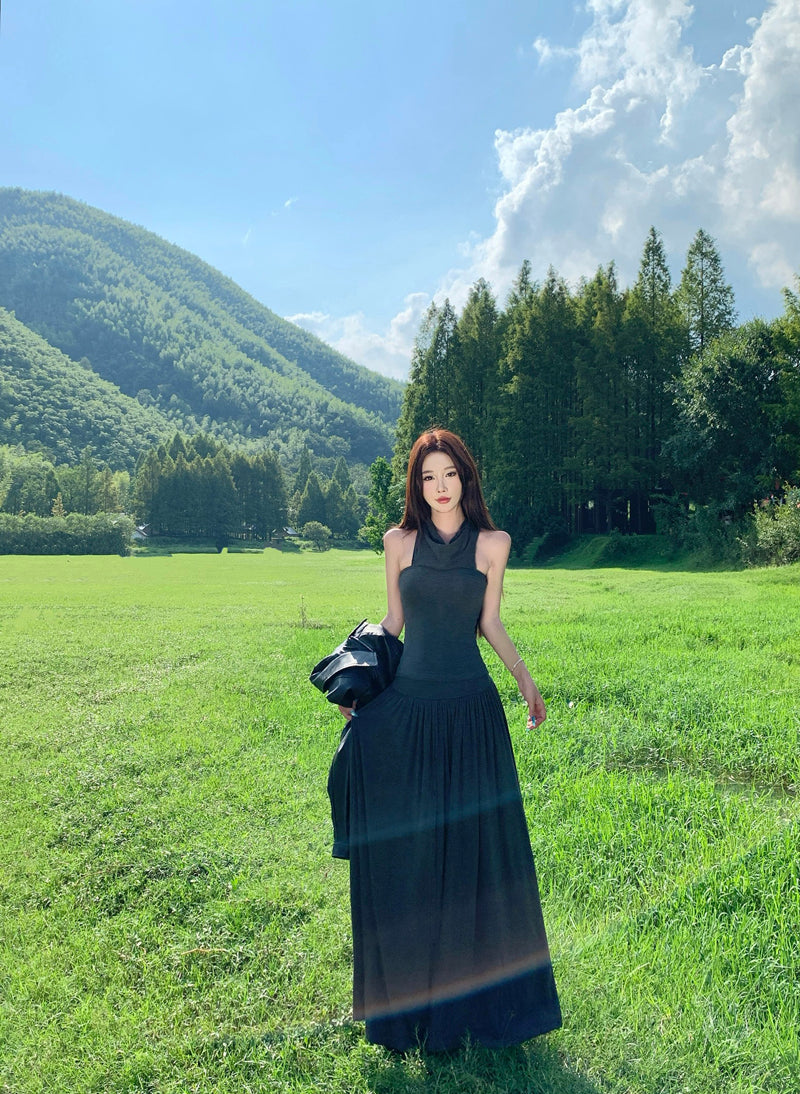 New Tendency Strapless A-Line Maxi Dress Alluring Tie-Front Gray 2-Piece Set Long Dress AP3291